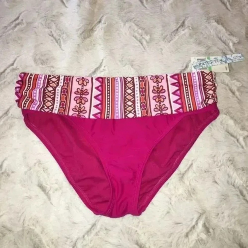 into the bleu pink print bikini bottom size 12